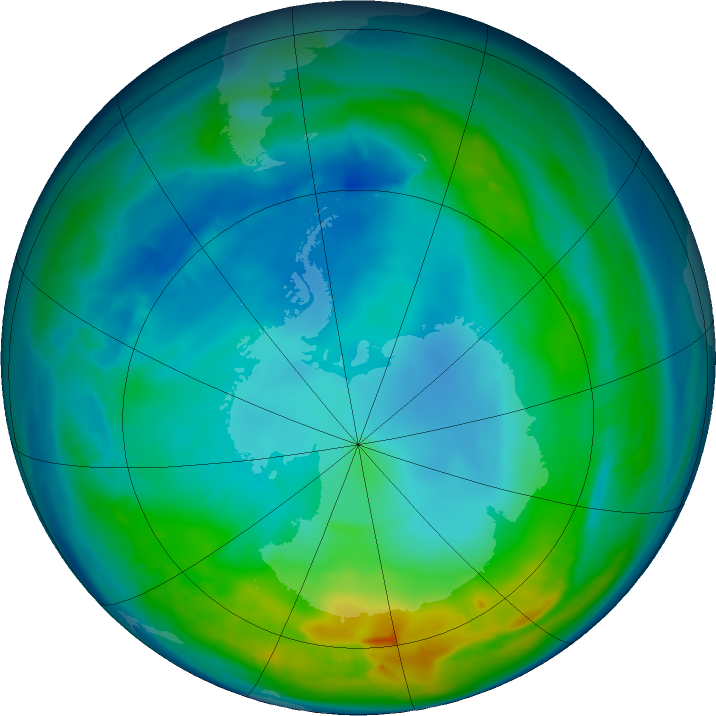 Antarctic ozone map for 15 May 2016